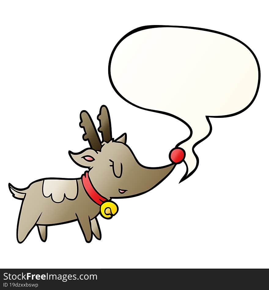 cartoon christmas reindeer and speech bubble in smooth gradient style