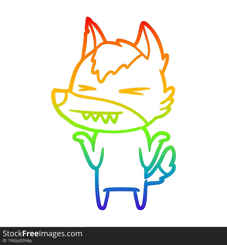 rainbow gradient line drawing of a angry wolf cartoon