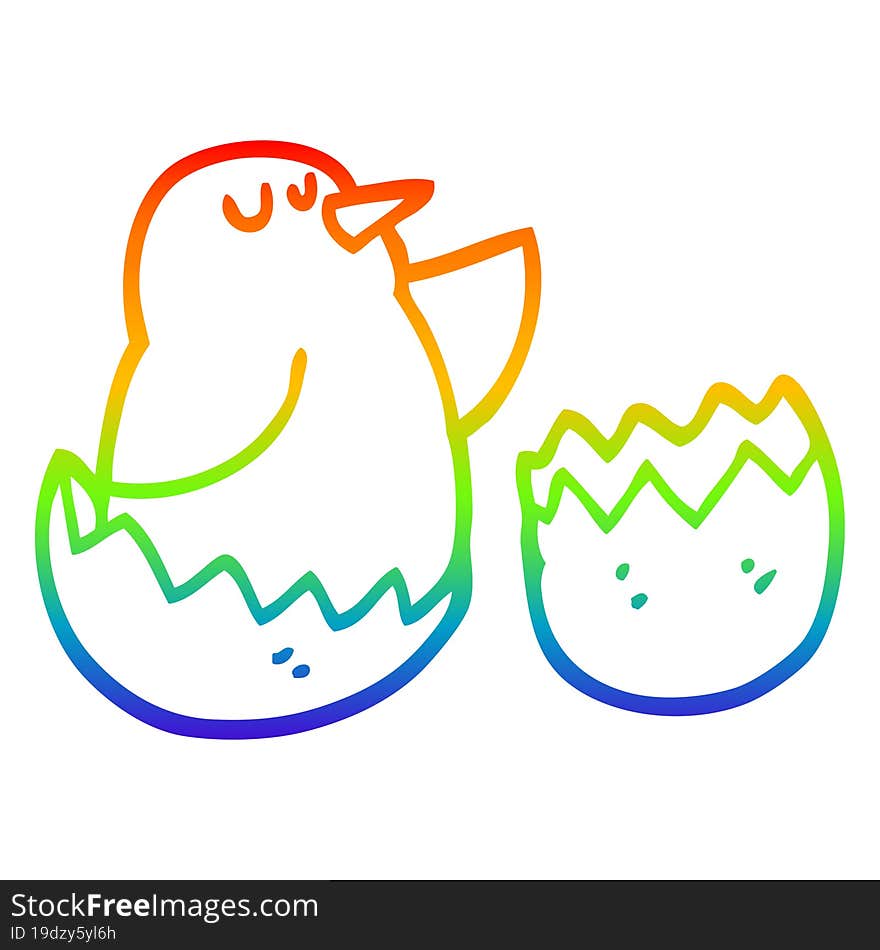 rainbow gradient line drawing of a cartoon hatching bird