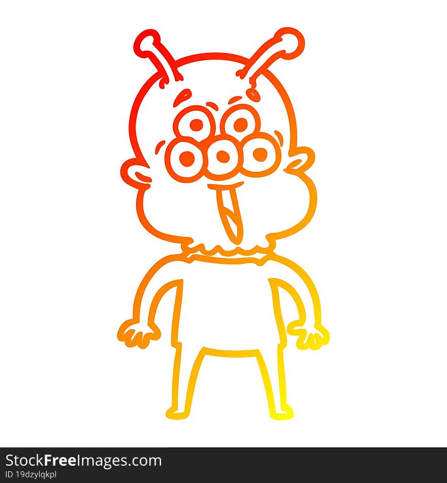 warm gradient line drawing happy cartoon alien