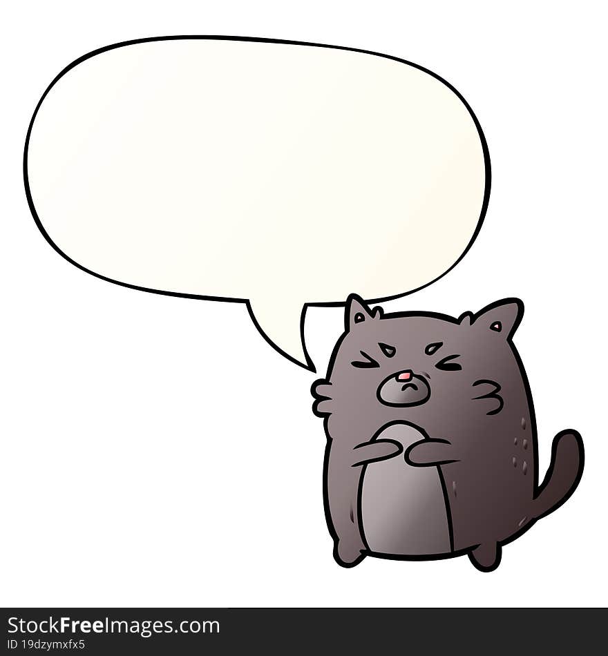 cartoon angry cat and speech bubble in smooth gradient style