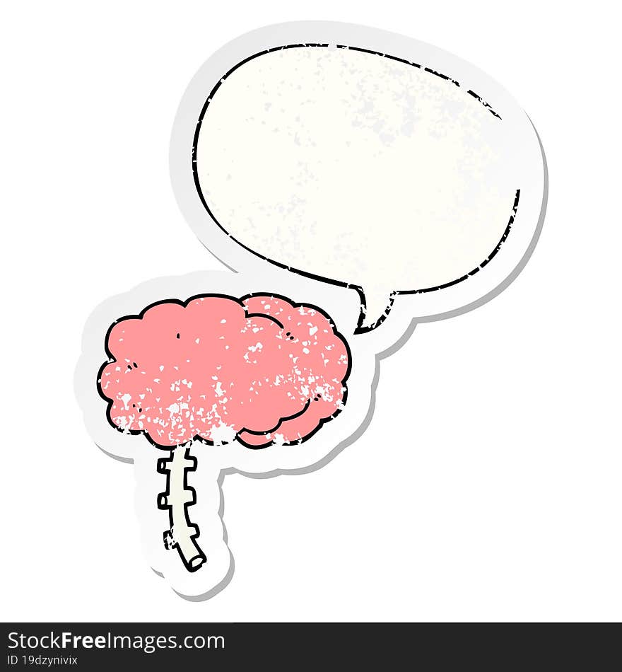 cartoon brain and speech bubble distressed sticker