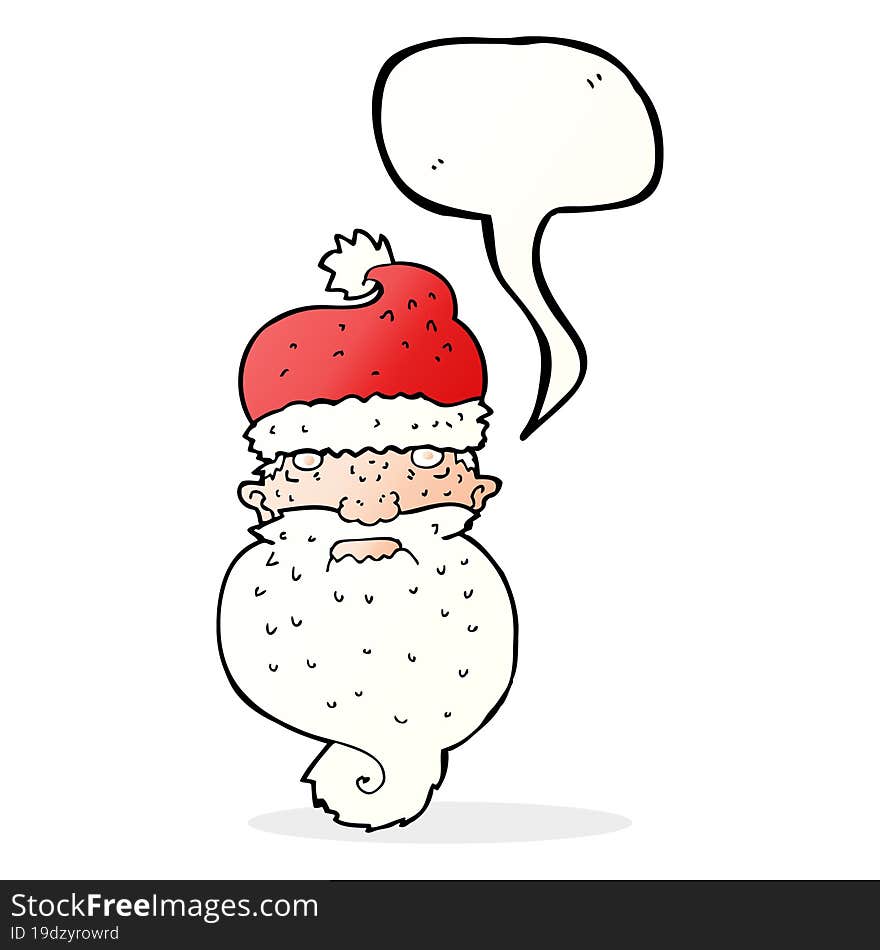 cartoon grim santa face with speech bubble