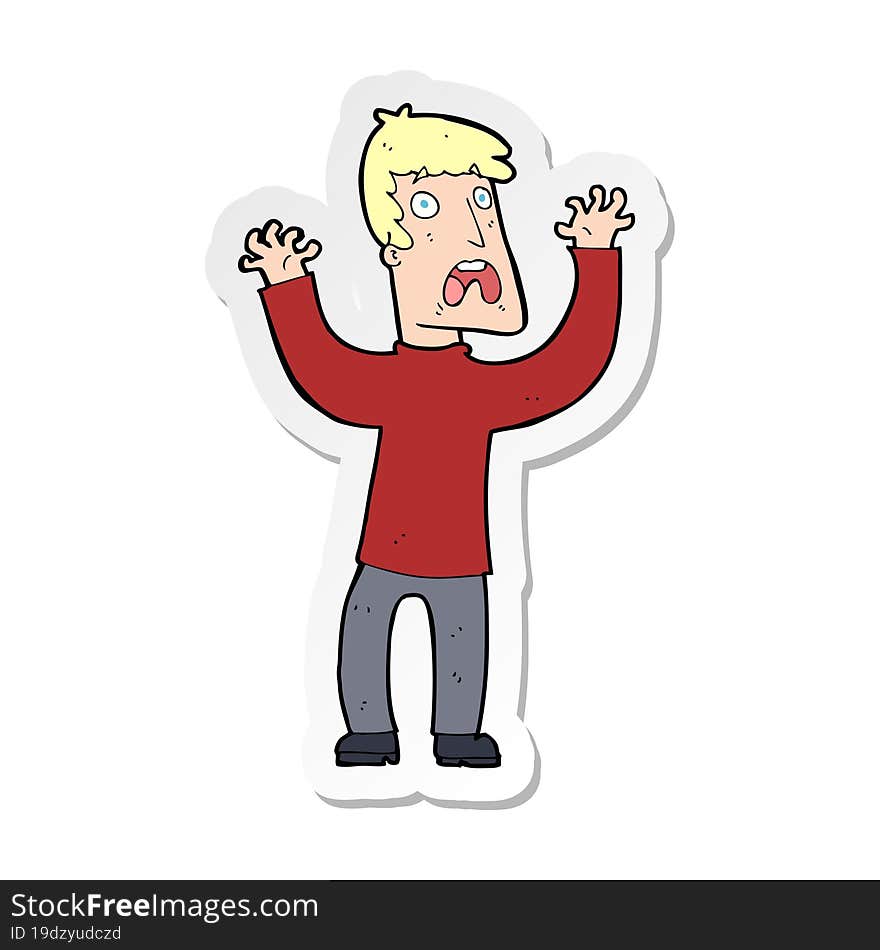 sticker of a cartoon frightened man