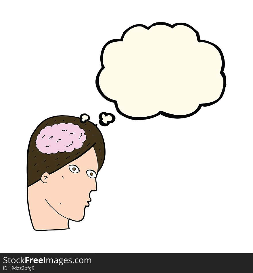 Cartoon Head With Brain Symbol With Thought Bubble