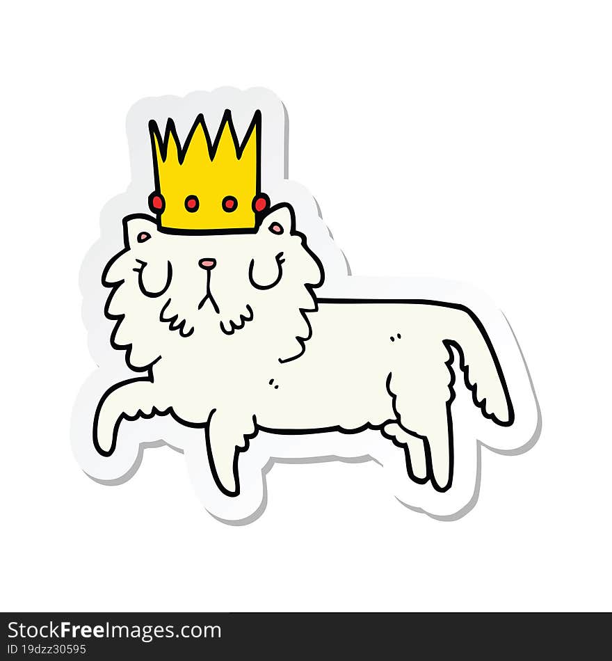 Sticker Of A Cartoon Cat Wearing Crown