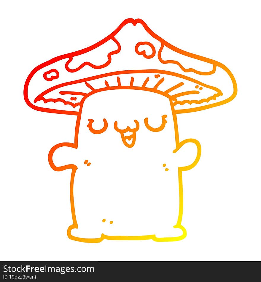 warm gradient line drawing of a cartoon mushroom creature