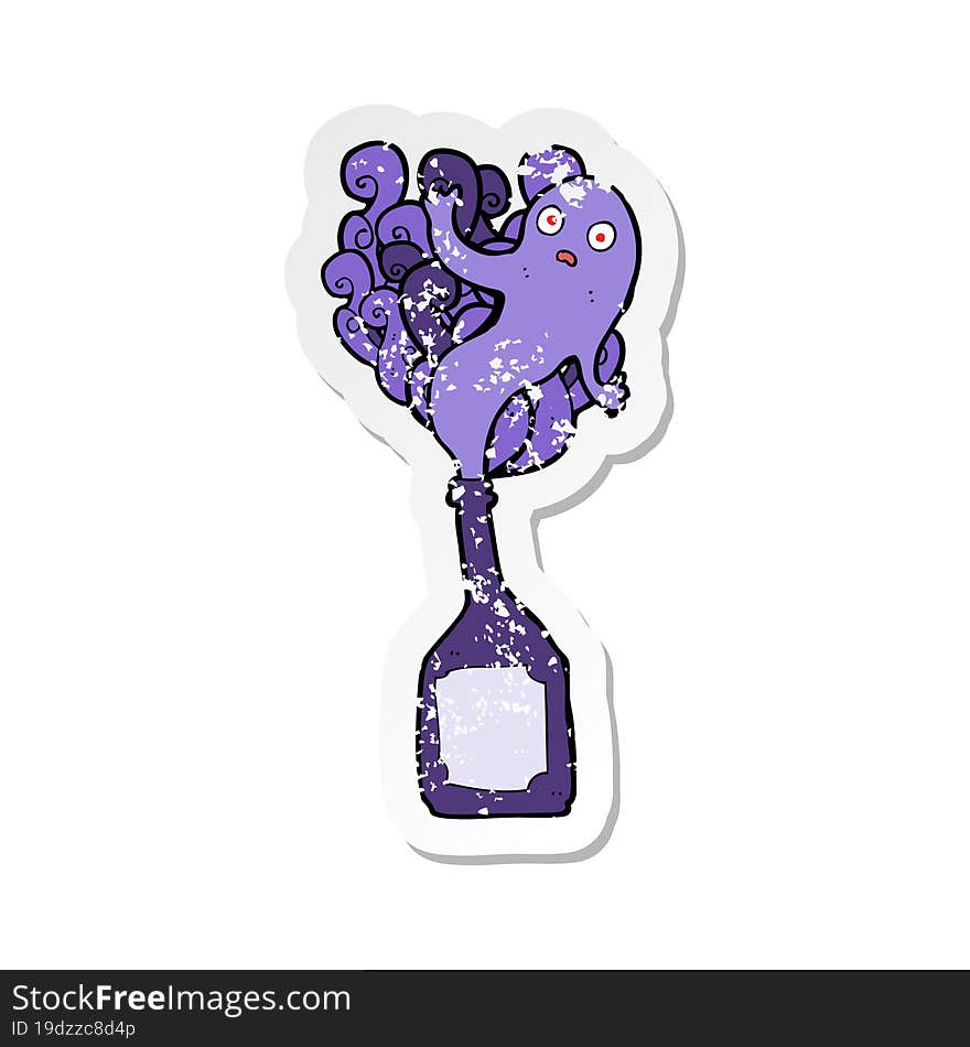 retro distressed sticker of a cartoon ghost in bottle