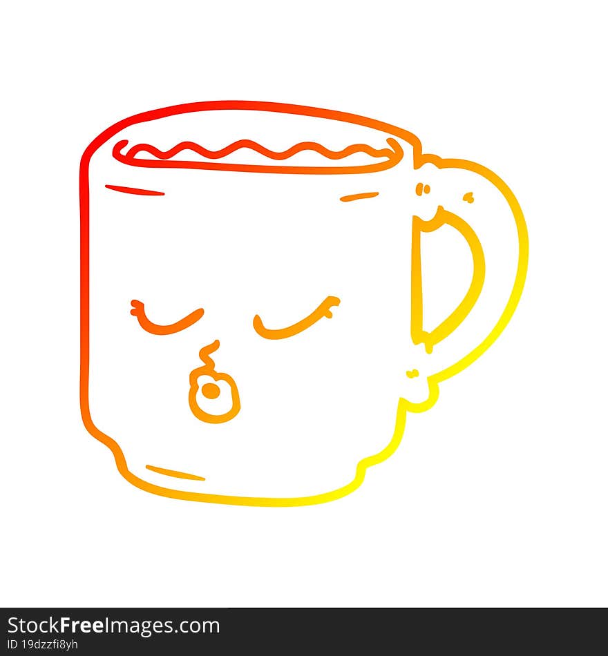 warm gradient line drawing cartoon coffee mug