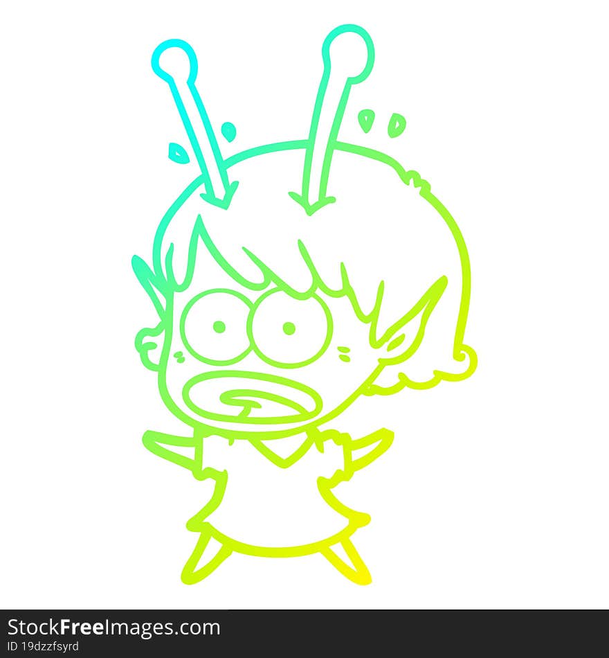 cold gradient line drawing cartoon shocked alien girl