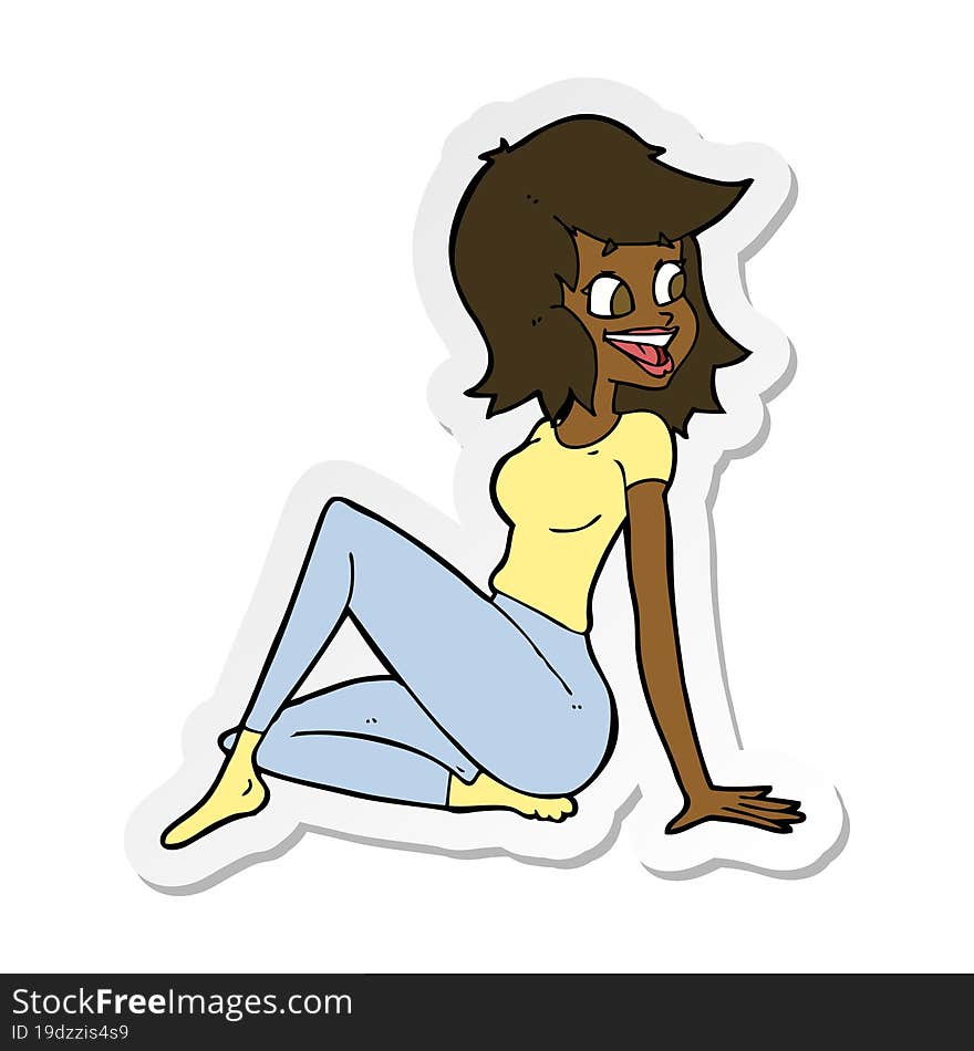 sticker of a cartoon pretty woman looking happy