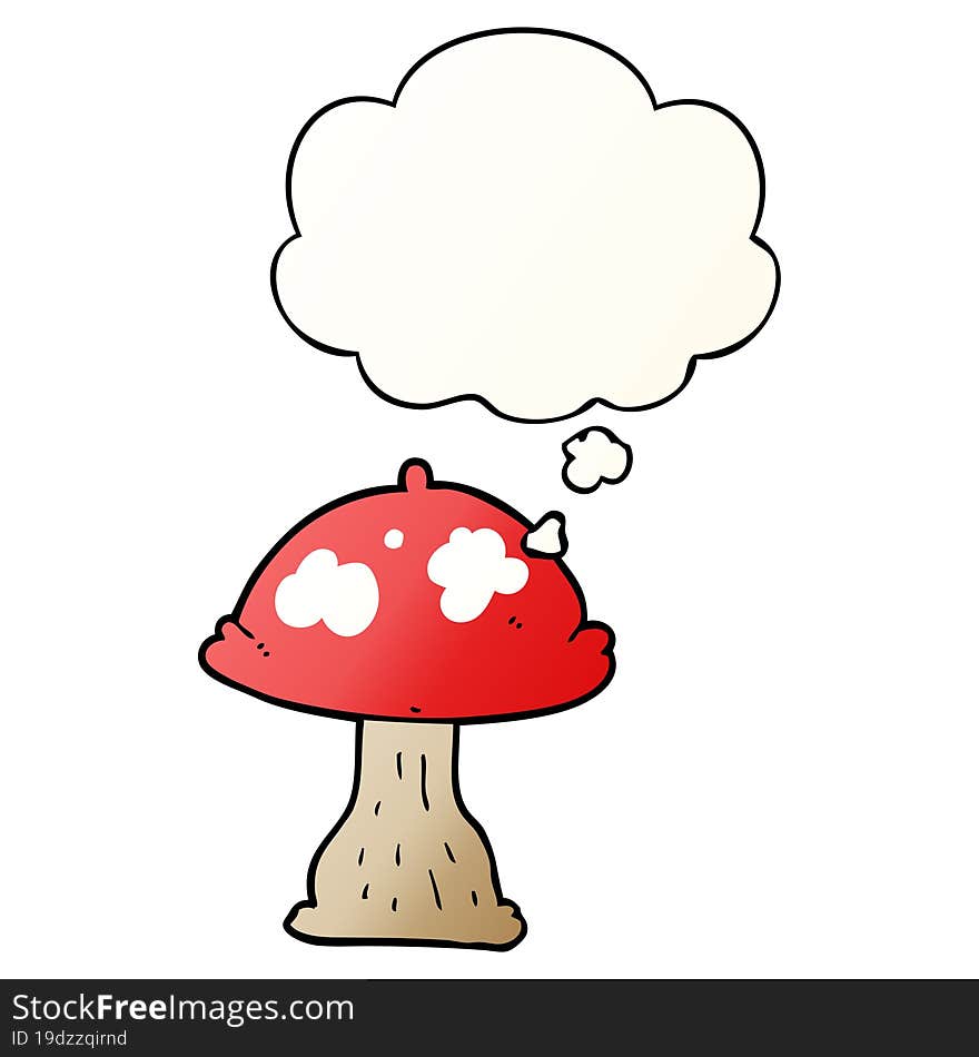 cartoon mushroom and thought bubble in smooth gradient style