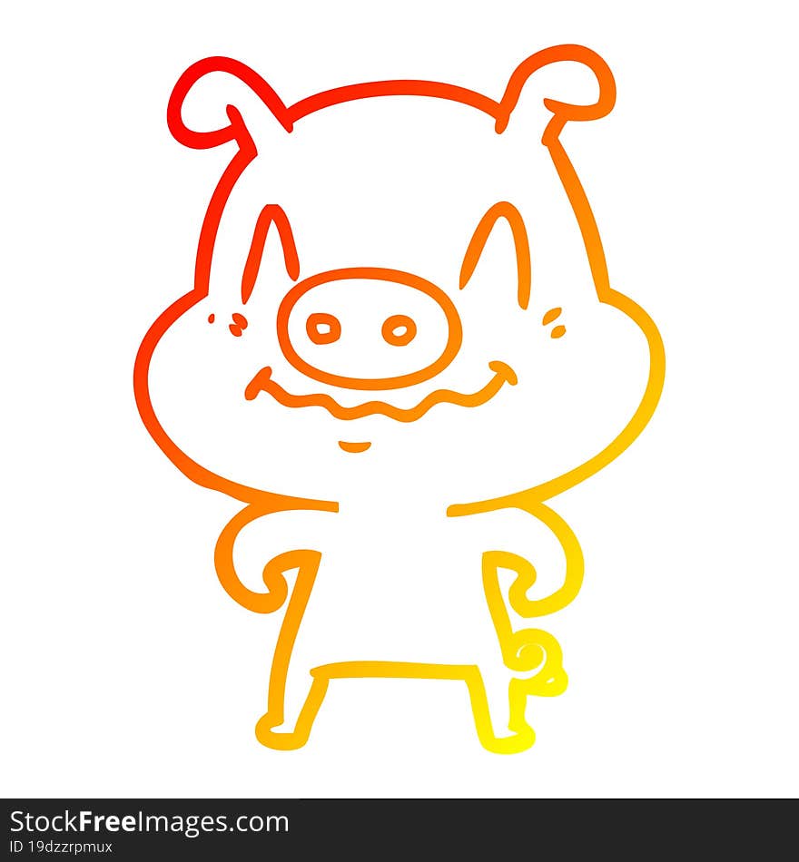 warm gradient line drawing of a nervous cartoon pig