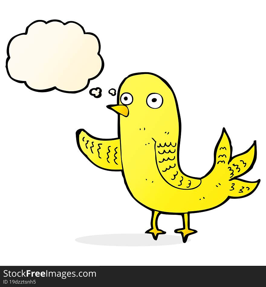 cartoon waving bird  with thought bubble