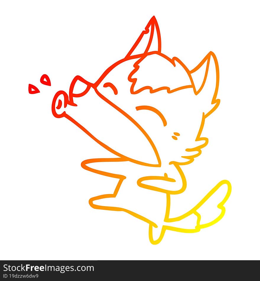 warm gradient line drawing howling wolf cartoon