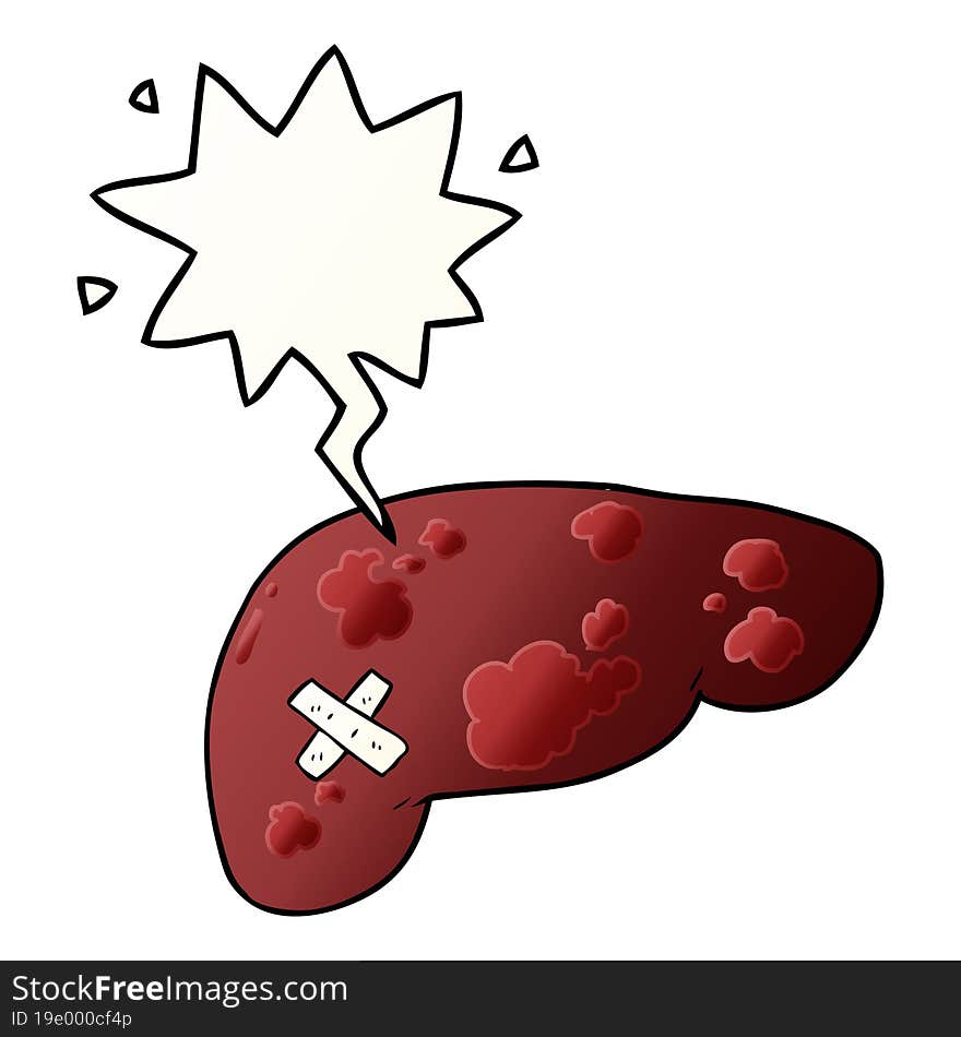 Cartoon Unhealthy Liver And Speech Bubble In Smooth Gradient Style