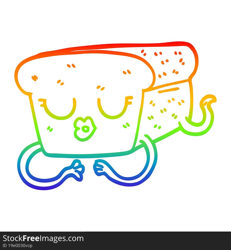 Rainbow Gradient Line Drawing Cartoon Loaf Of Bread