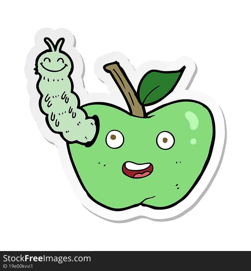 sticker of a cartoon apple with bug