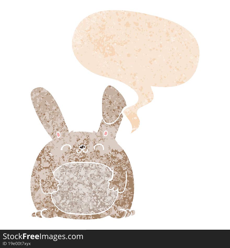 Cartoon Rabbit And Speech Bubble In Retro Textured Style