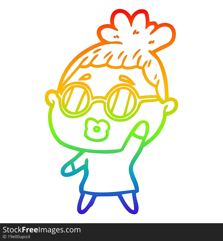 rainbow gradient line drawing of a cartoon woman wearing spectacles