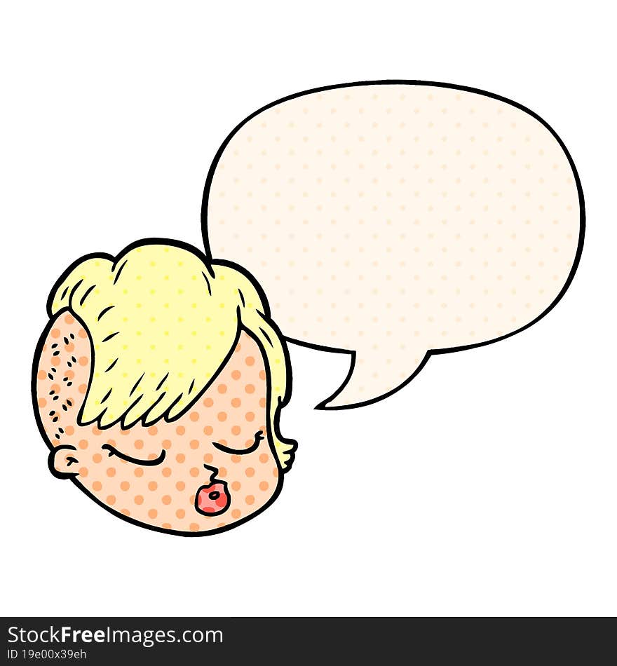 Cartoon Female Face And Speech Bubble In Comic Book Style