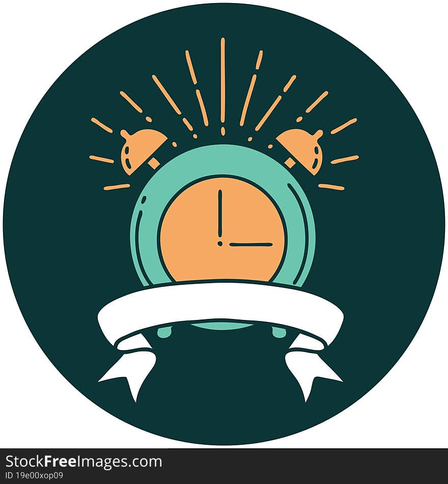 Icon Of Tattoo Style Ringing Alarm Clock