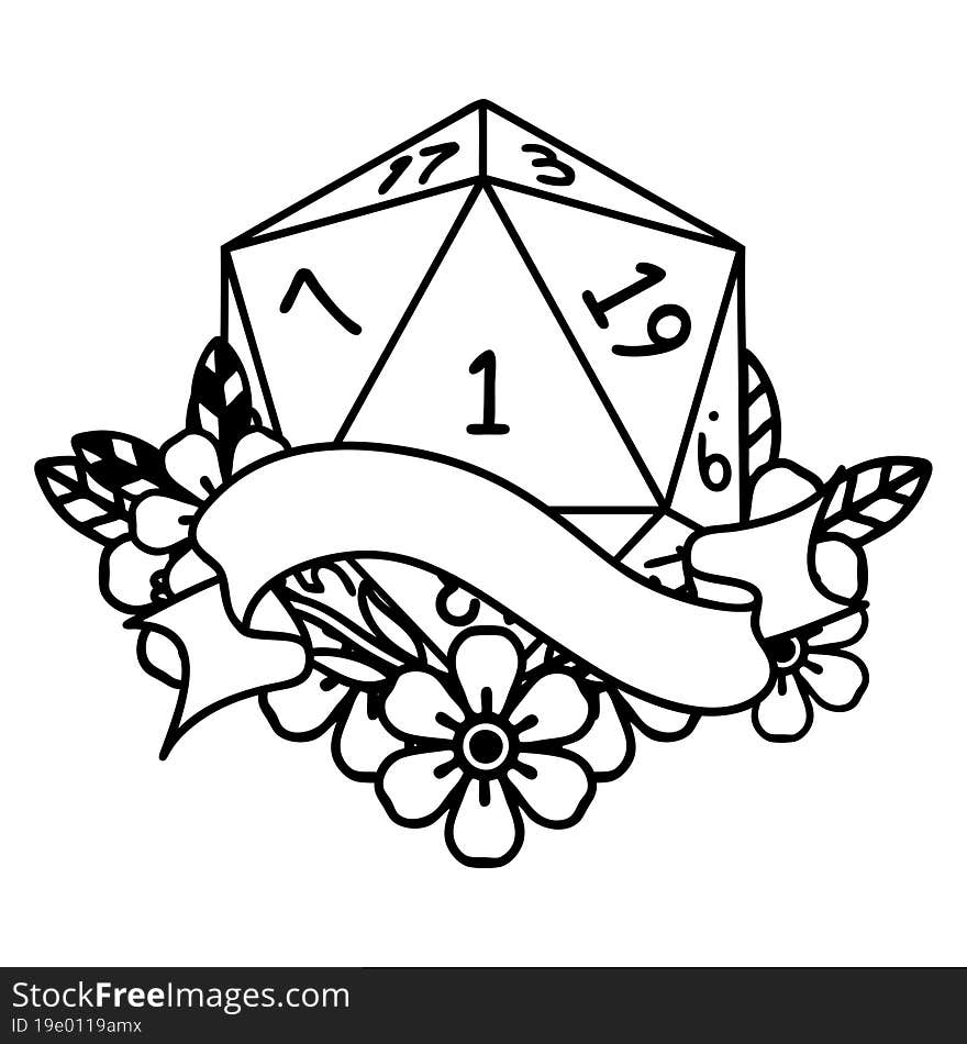 Natural One D20 Dice Roll Illustration