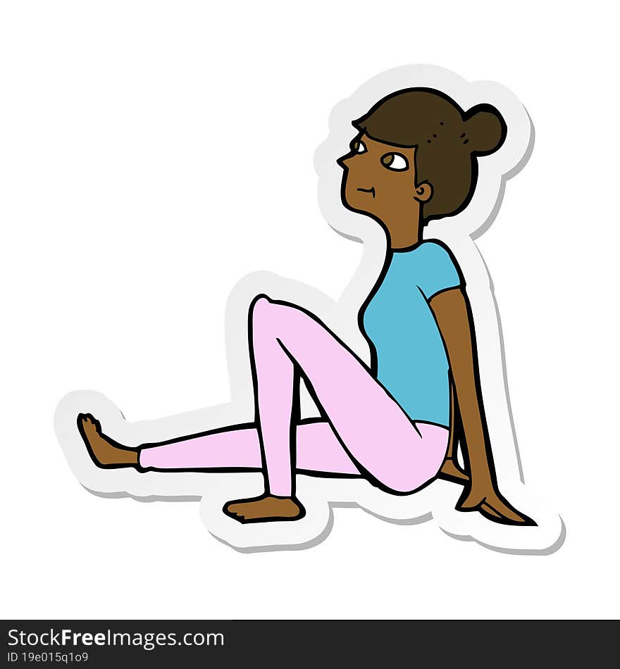 sticker of a cartoon woman sitting