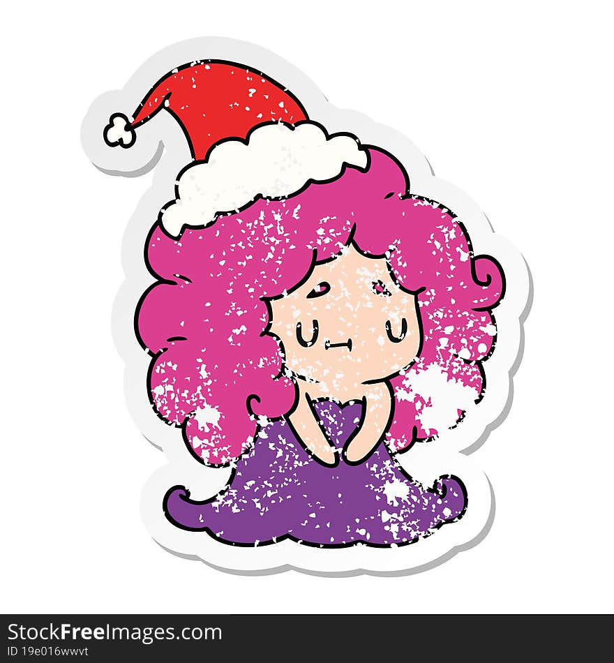 christmas distressed sticker cartoon of kawaii girl