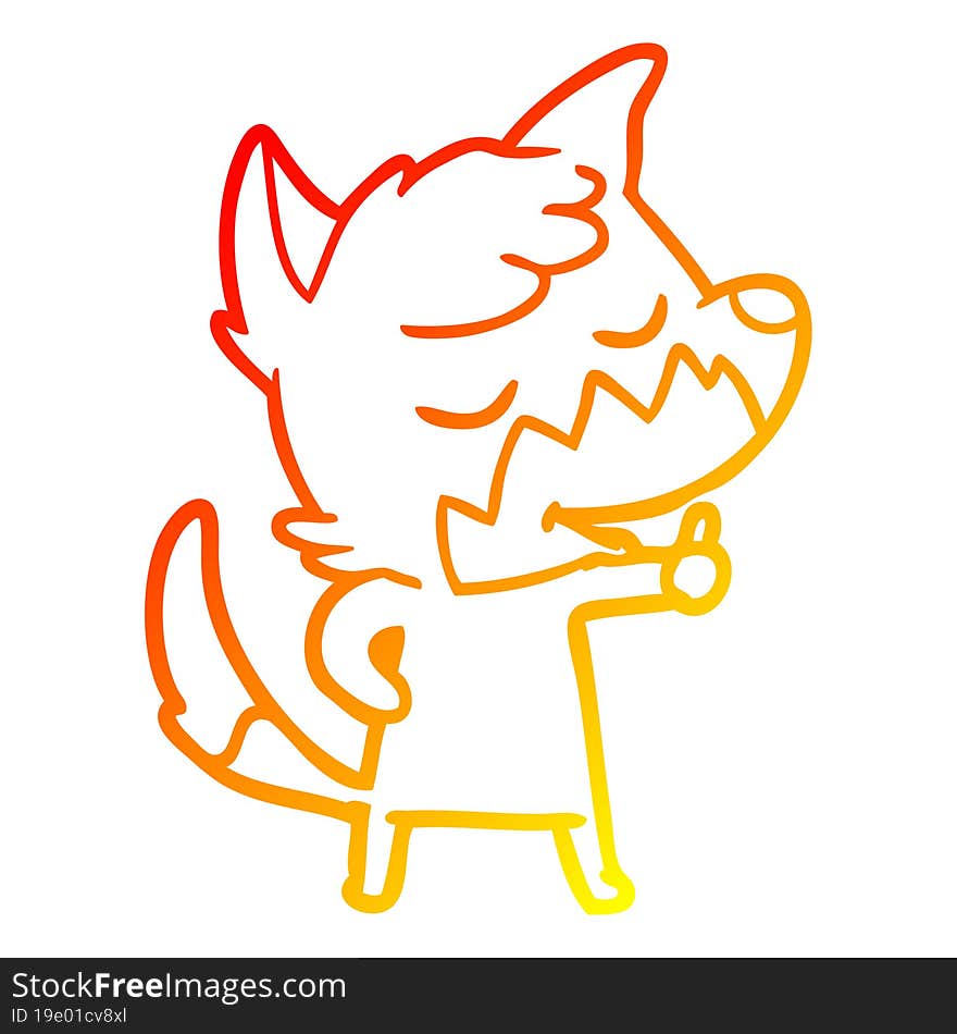 warm gradient line drawing friendly cartoon fox giving thumbs up sign