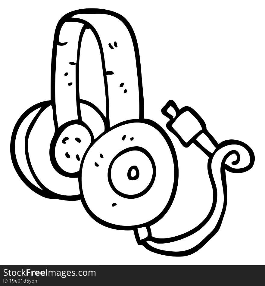 line drawing cartoon headphones with wire