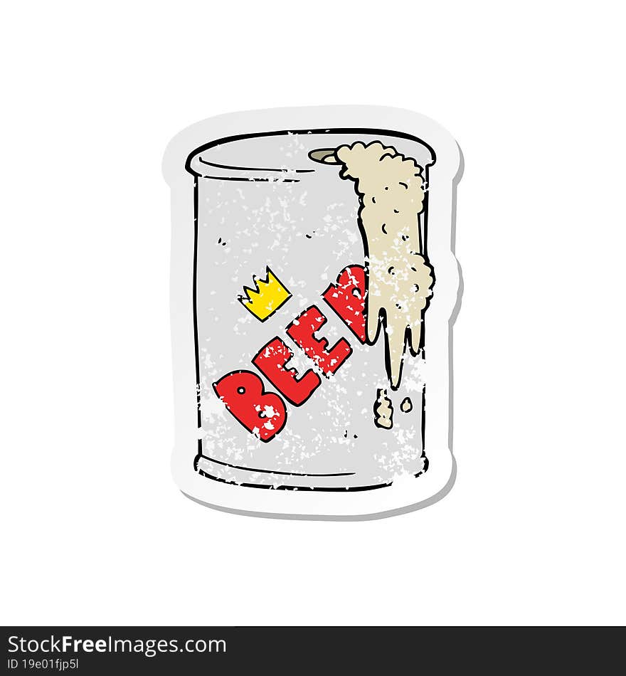 Retro Distressed Sticker Of A Cartoon Beer Can