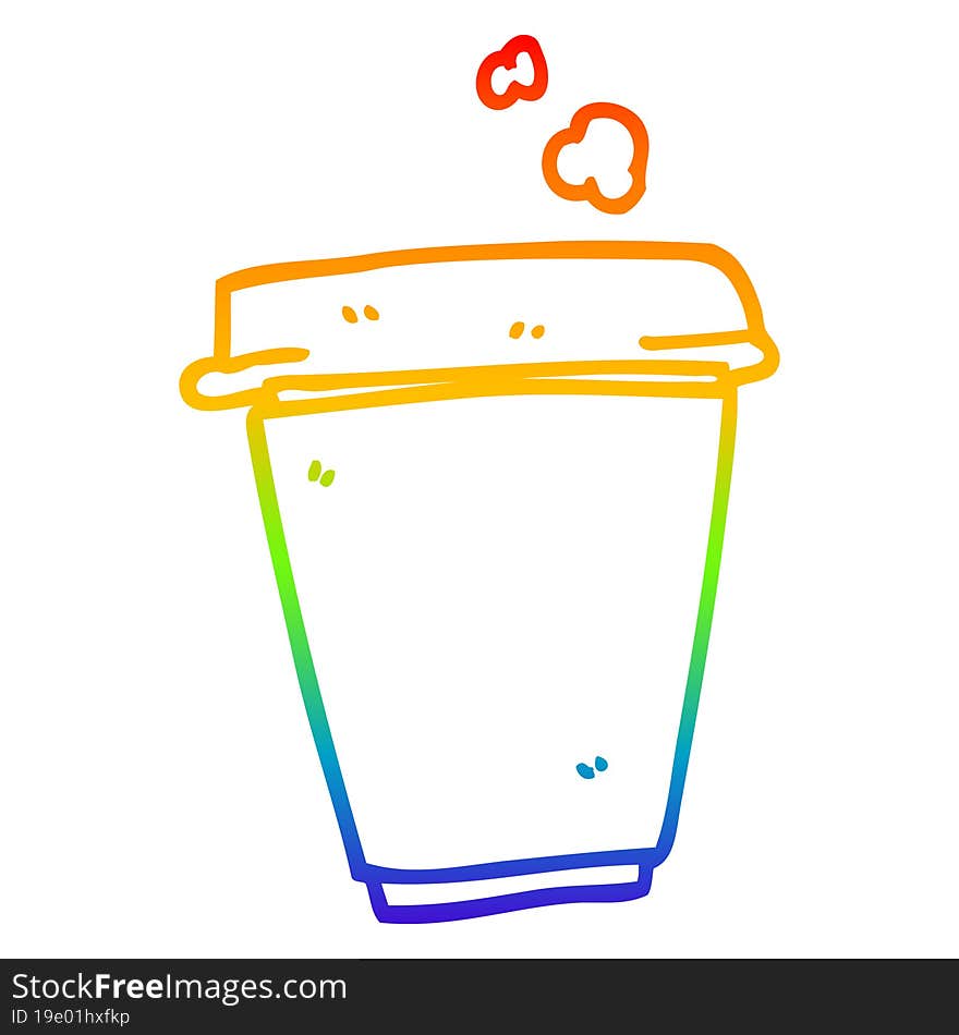 rainbow gradient line drawing cartoon coffee cup