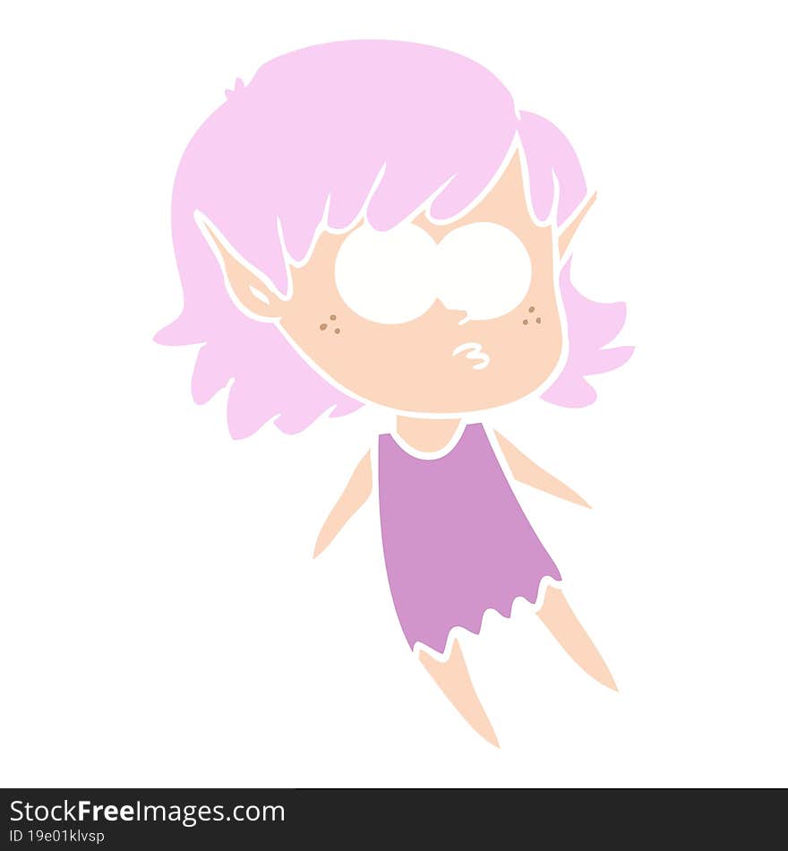 flat color style cartoon elf girl floating