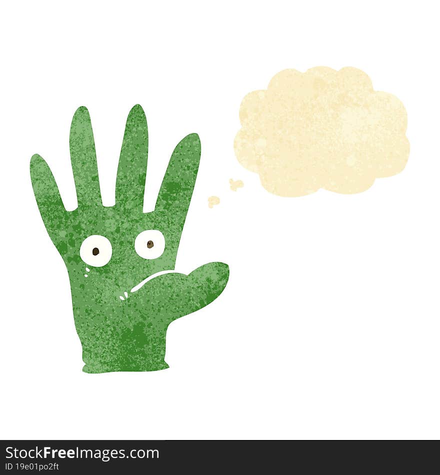 cartoon hand with eyes with thought bubble