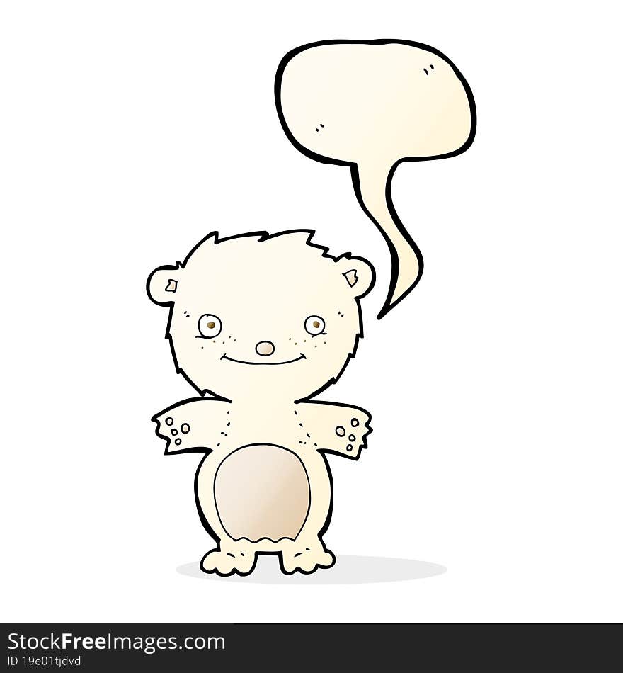 cartoon happy little polar bear with speech bubble