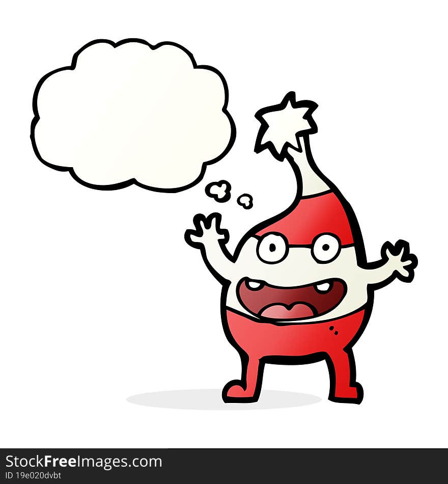 Cartoon Funny Christmas Creature With Thought Bubble