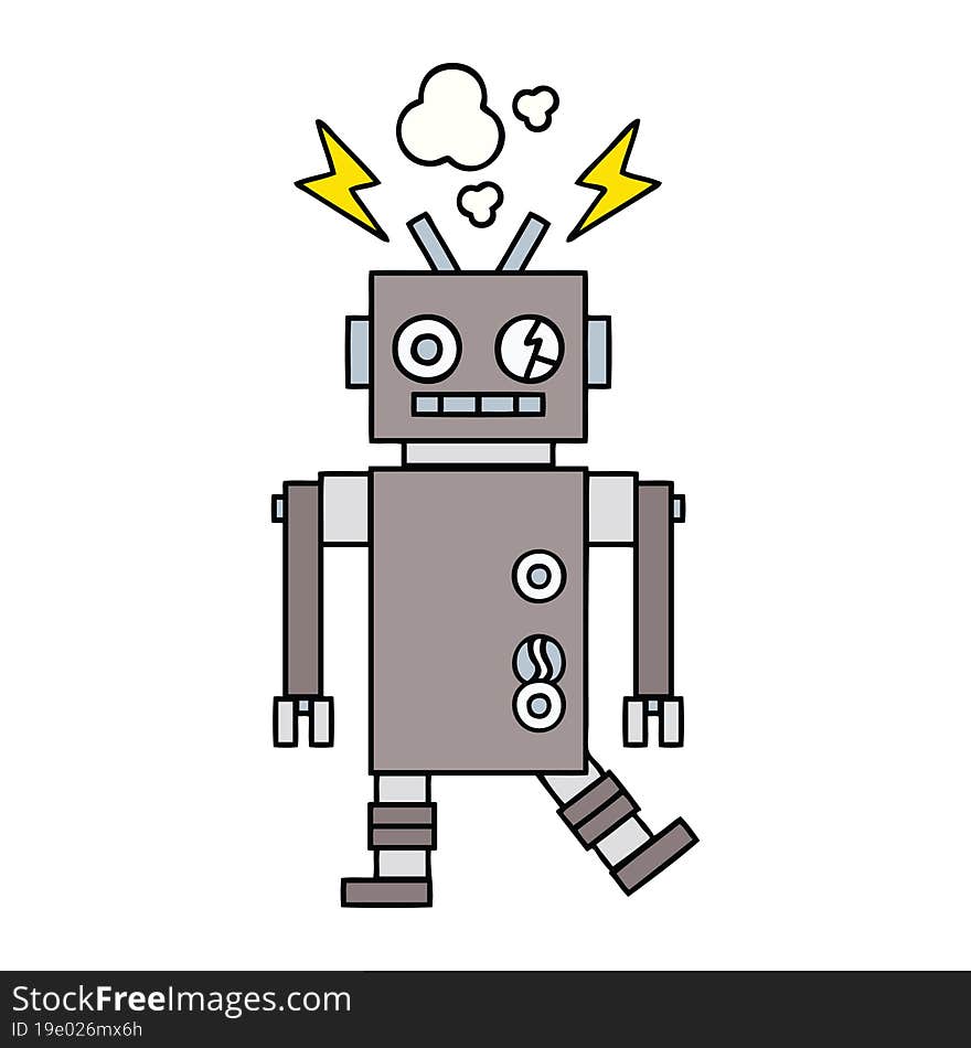 cute cartoon of a malfunctioning robot