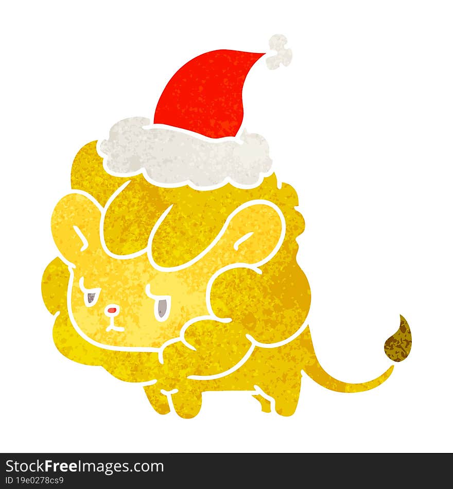 christmas retro cartoon of kawaii lion