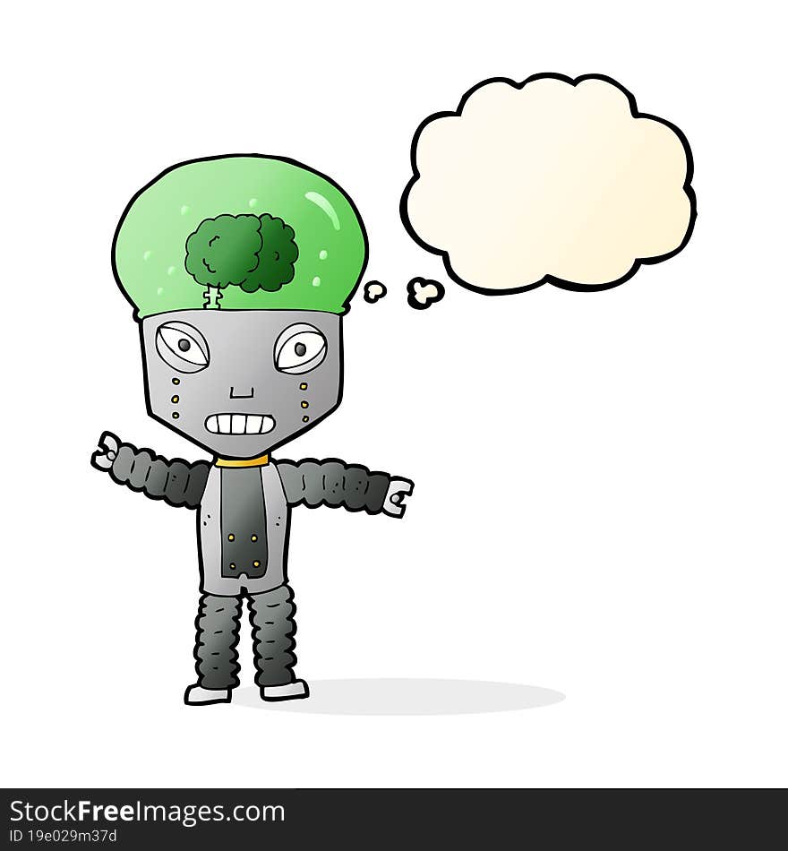 cartoon future robot with thought bubble