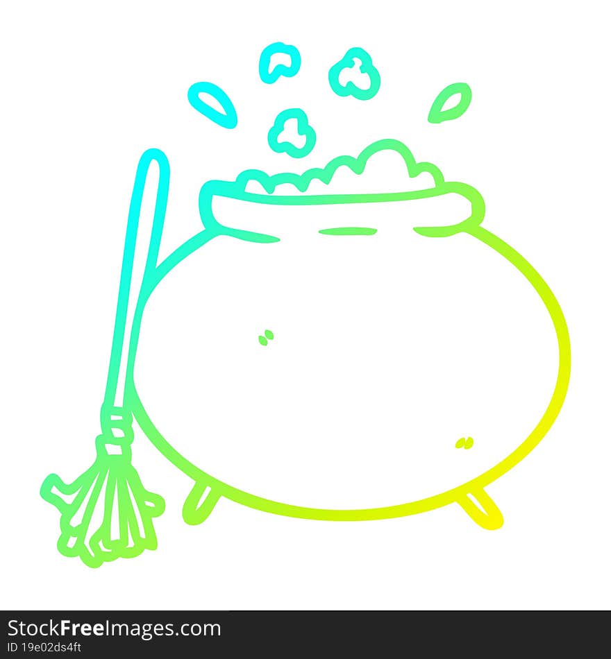 cold gradient line drawing cartoon cauldron