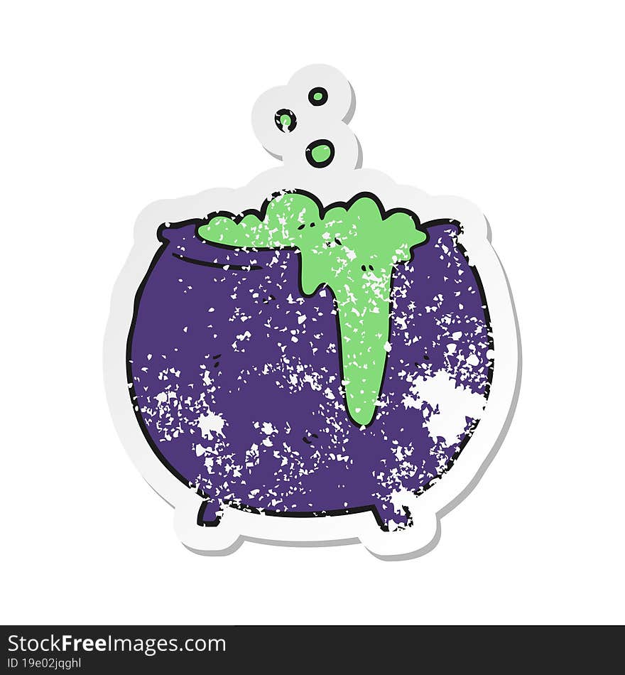 retro distressed sticker of a cartoon cauldron