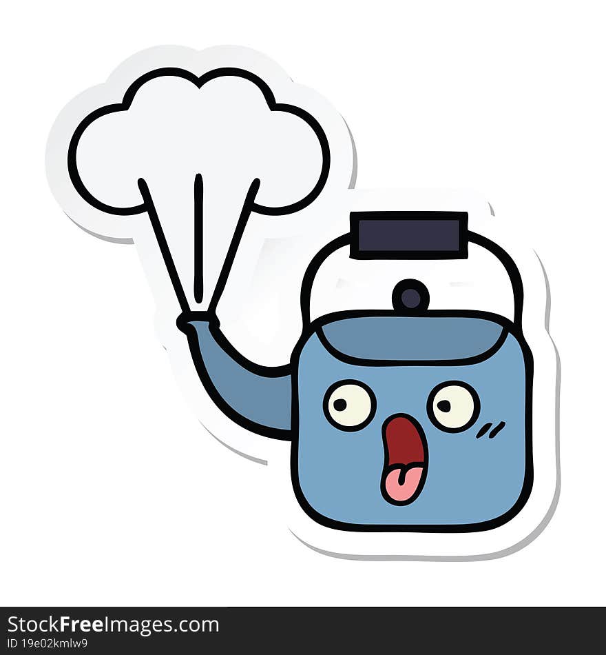 sticker of a cute cartoon steaming kettle