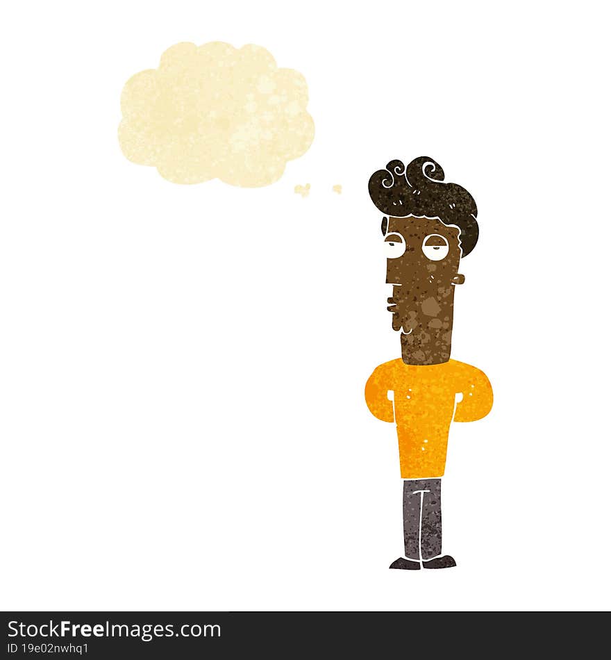 cartoon bored man with thought bubble