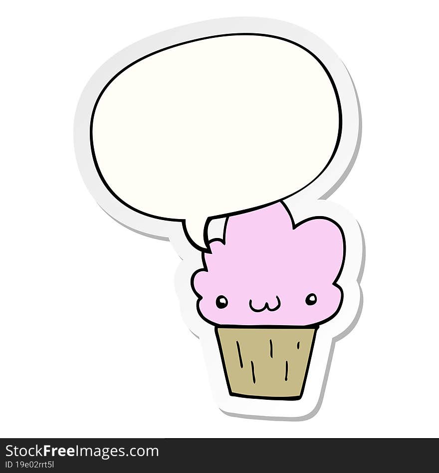 cartoon cupcake and face and speech bubble sticker