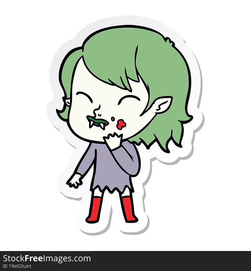 sticker of a cartoon vampire girl with blood on cheek