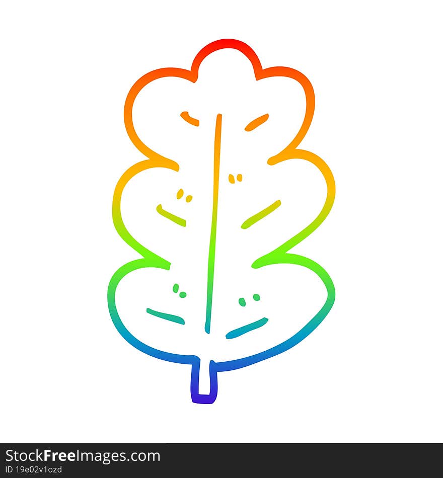 Rainbow Gradient Line Drawing Cartoon Oak Leaf