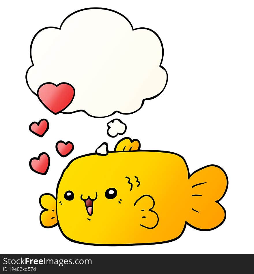 cute cartoon fish with love hearts and thought bubble in smooth gradient style