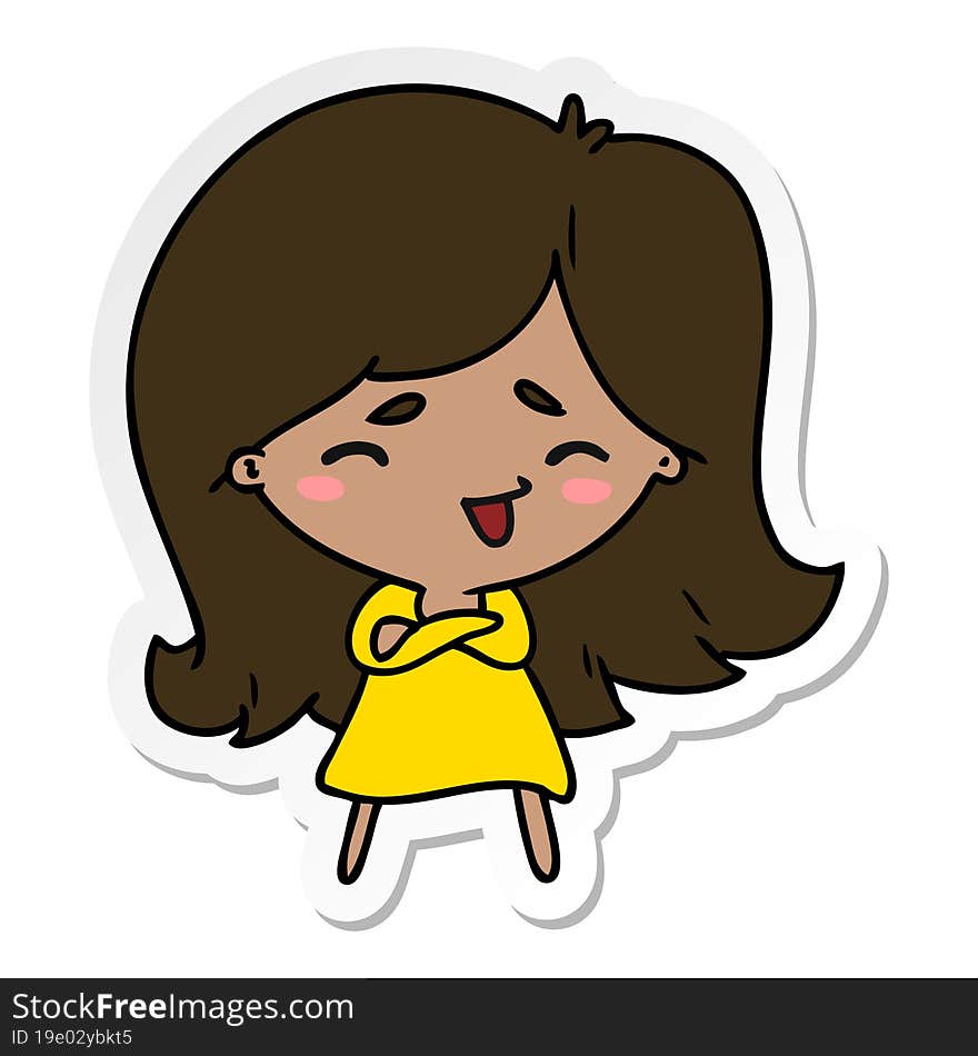 Sticker Cartoon Of A Cute Kawaii Girl