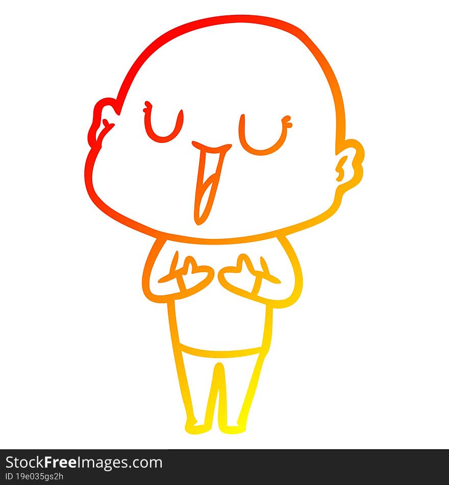 warm gradient line drawing of a happy cartoon bald man